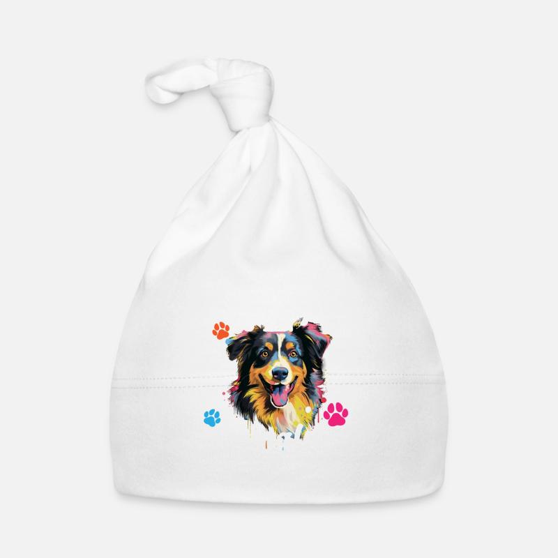 Berger australien Pop Art & Dog Lover & Splash - Bonnet bio Bébé - blanc