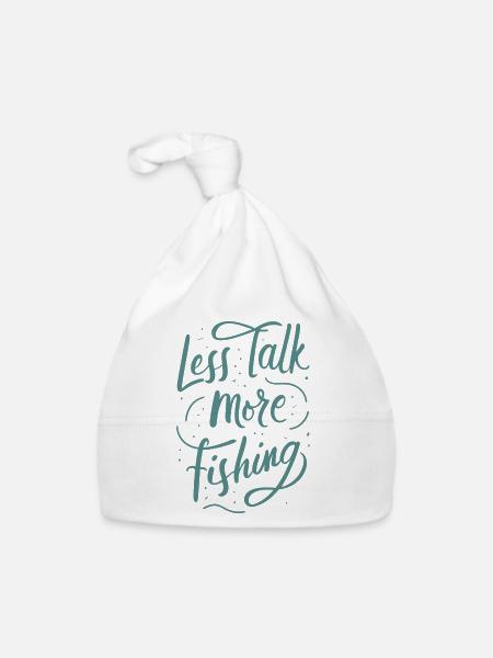 Less Talk More Fishing Angelbekleidung - Baby Bio-Mütze - Weiß - Vorne