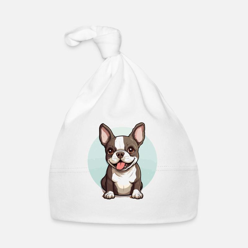 Chien Boston Terrier - Bonnet bio Bébé - blanc