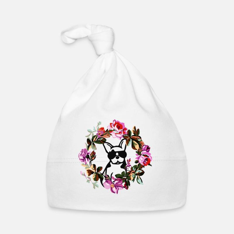 CHIEN AVEC DES FLEURS Bonnet bio Bébé