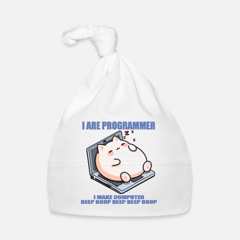 Je suis programmeur, gros chat endormi - Bonnet bio Bébé - blanc