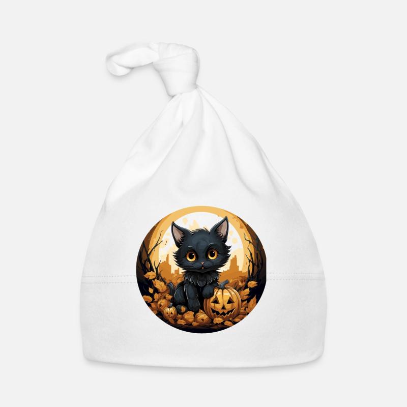 Mignon Chat Noir Citrouille Chat Noir Halloween Bonnet bio Bébé