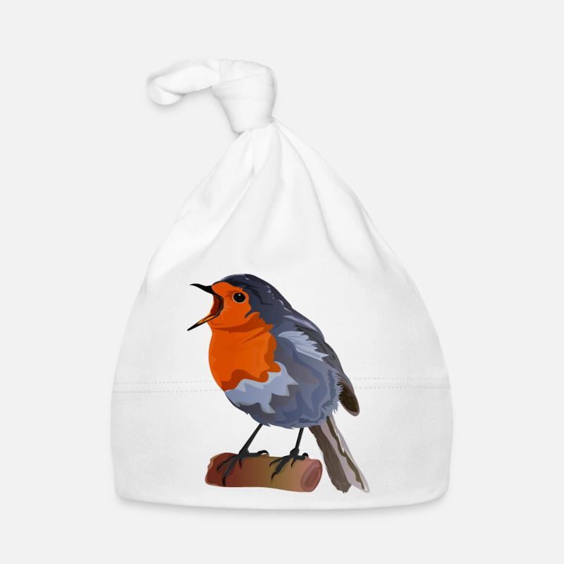 Robin Bird Illustration on Textile Organic Baby Cap