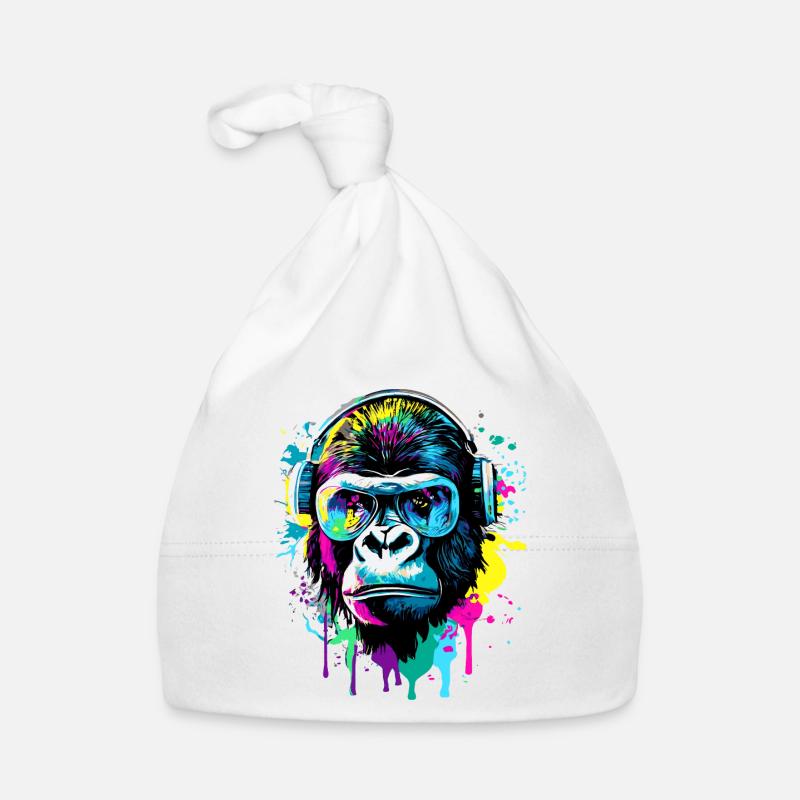 Gorilla Farbenfroh - Gorilla Affe mit Sonnenbrille Baby Bio-Mütze