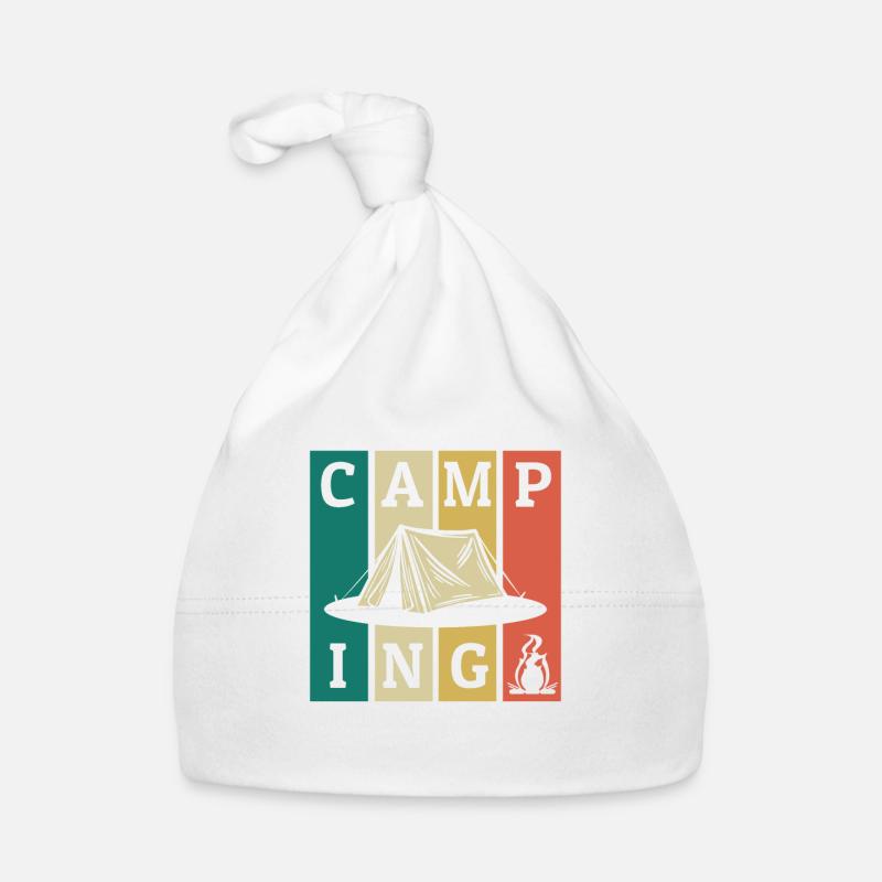 Camping Retro Strips Tents Glamping Campsite Organic Baby Cap