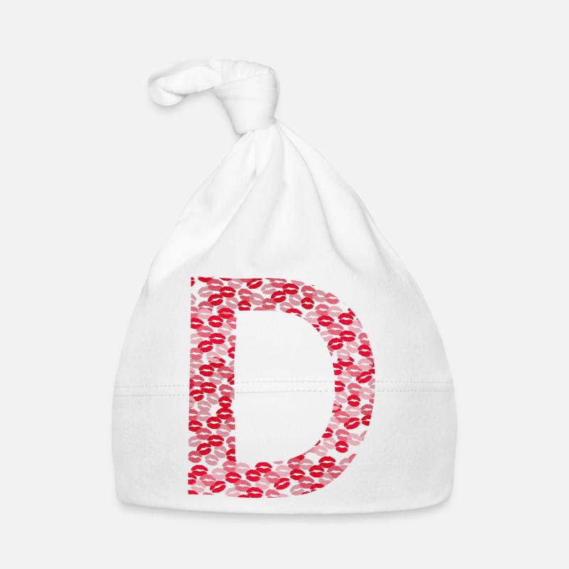Lettre D - kiss tee shirt - Bonnet bio Bébé - blanc
