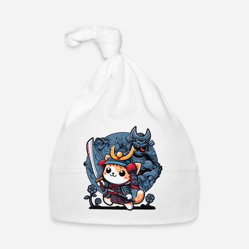 Samurai ninja cat and Monster behind Organic Baby Cap