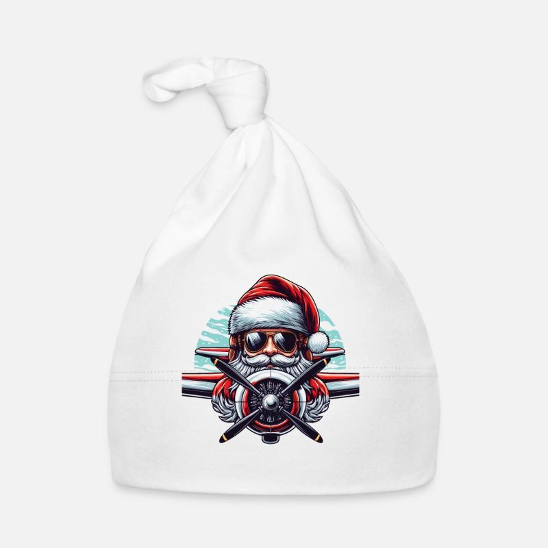 Pilot Santa Clause Flying Christmas Airplane Organic Baby Cap
