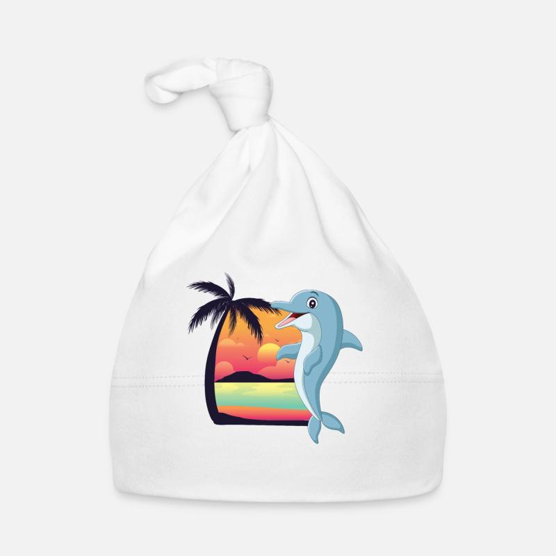 Dolphin Beach Palm Tree Coucher De Soleil Bonnet bio Bébé