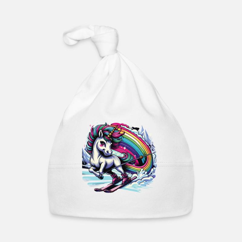 Ski Einhorn Ski Unicorn Arc-en-ciel Winter Magic Bonnet bio Bébé