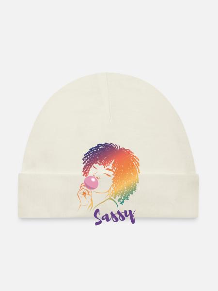 Sassy Chic with Afro Charm - Organic Baby Cap - white - Front