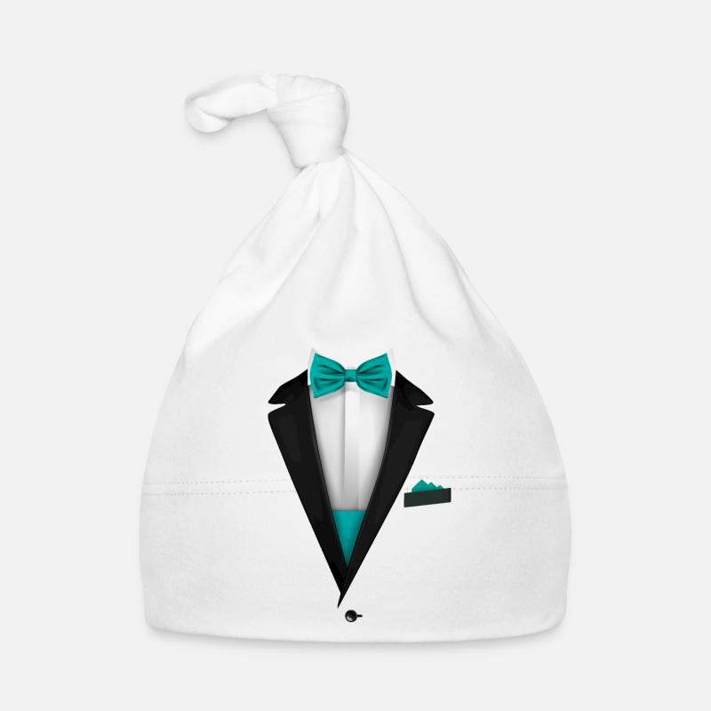 Conception de smoking avec noeud papillon Turquoise pour les mariages - Bonnet bio Bébé - blanc