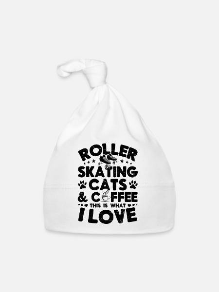 Roller Skating Cats Coffee This Is What I Love - Baby Bio-Mütze - Weiß - Vorne