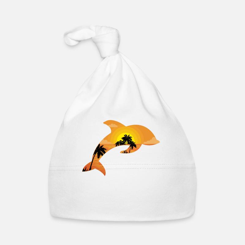 Dolphin Palm Tree Sunset Baby Bio-Mütze