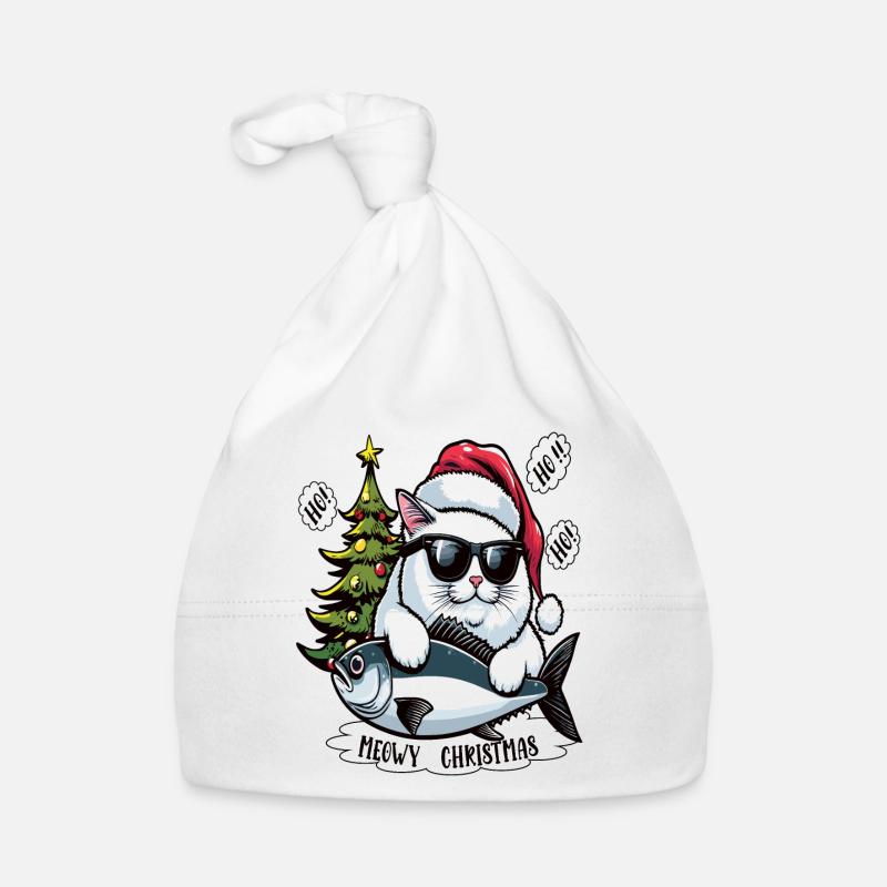 Gros chat avec des lunettes de soleil et du thon comme Père Noël Bonnet bio Bébé