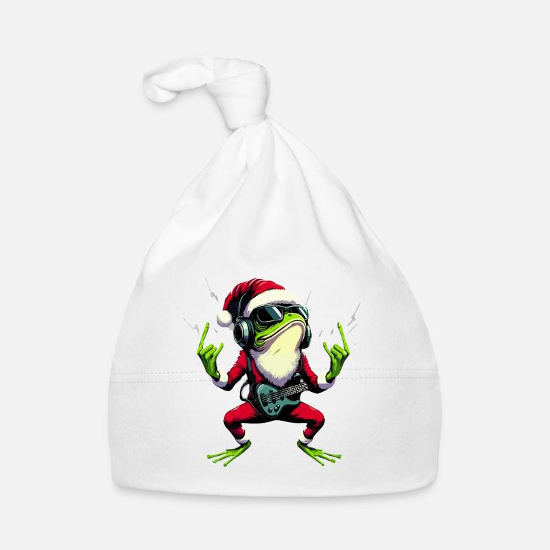 Grenouille de Noël en métal salutation - Bonnet bio Bébé - blanc
