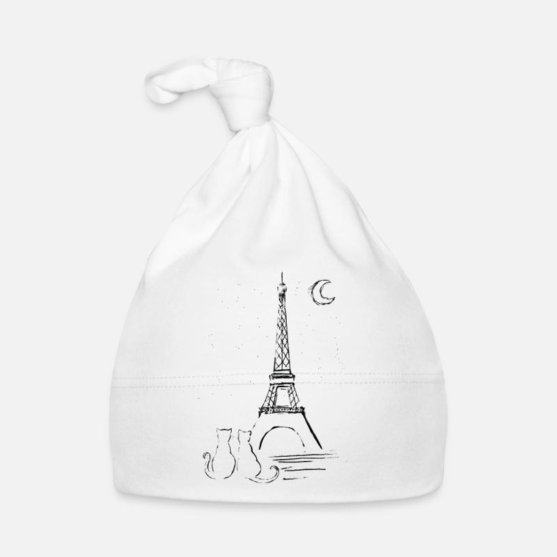 Paris und die Liebe - Katzenliebe mit Eiffelturm - Baby Bio-Mütze - Weiß