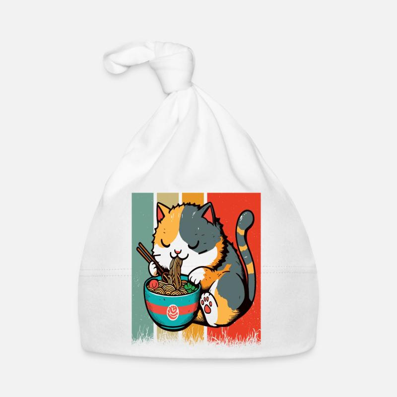 Chat mangeant des Ramen, coloré Bonnet bio Bébé