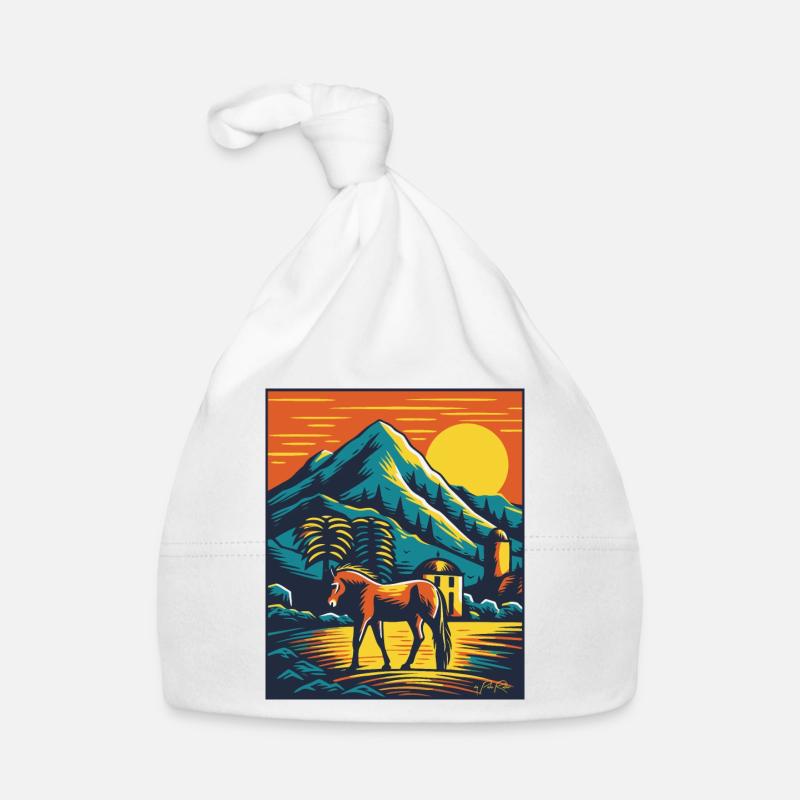 Bunter Pferdehof mit Pferd Baby Bio-Mütze