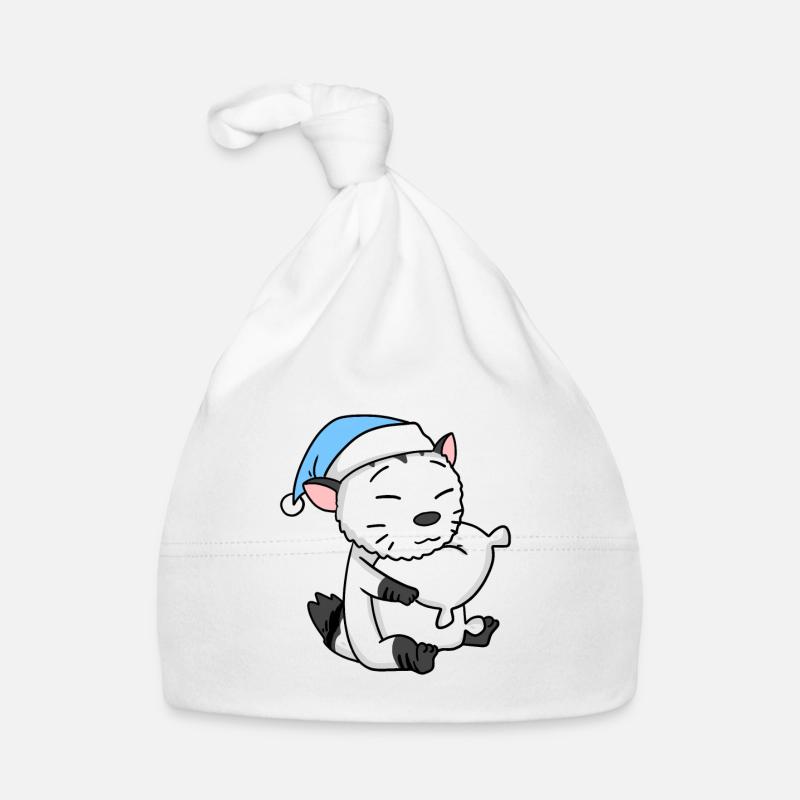 Dormir fatigué - Chat avec oreiller et bonnet somnolent Bonnet bio Bébé