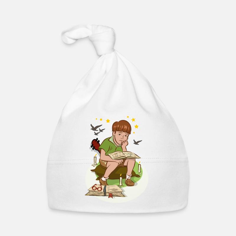 Junge mit Buch Baby Bio-Mütze