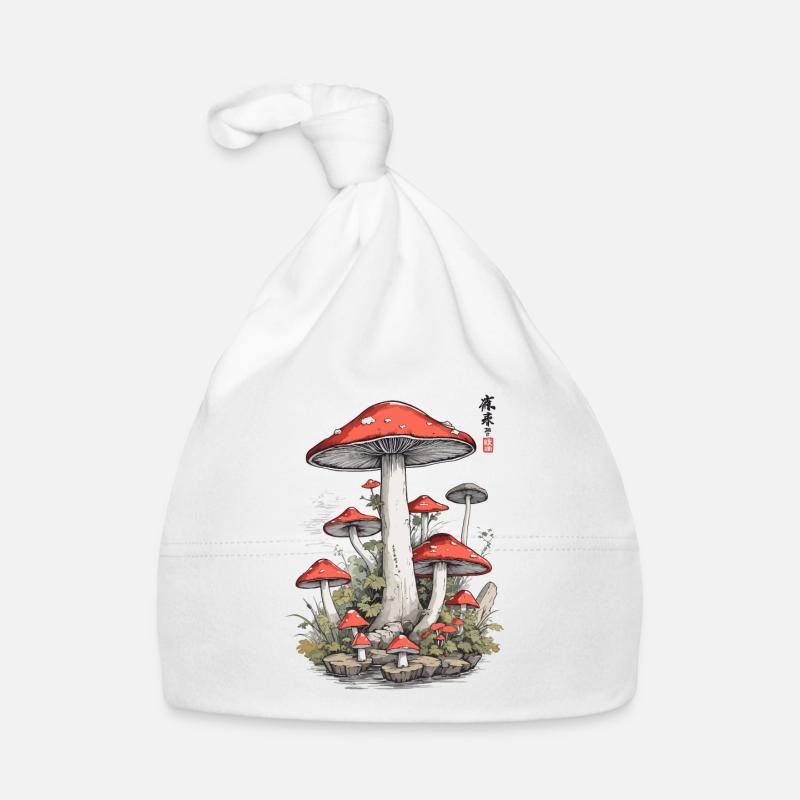 Japanese Mushroom Art Vintage Toadstool Design Organic Baby Cap