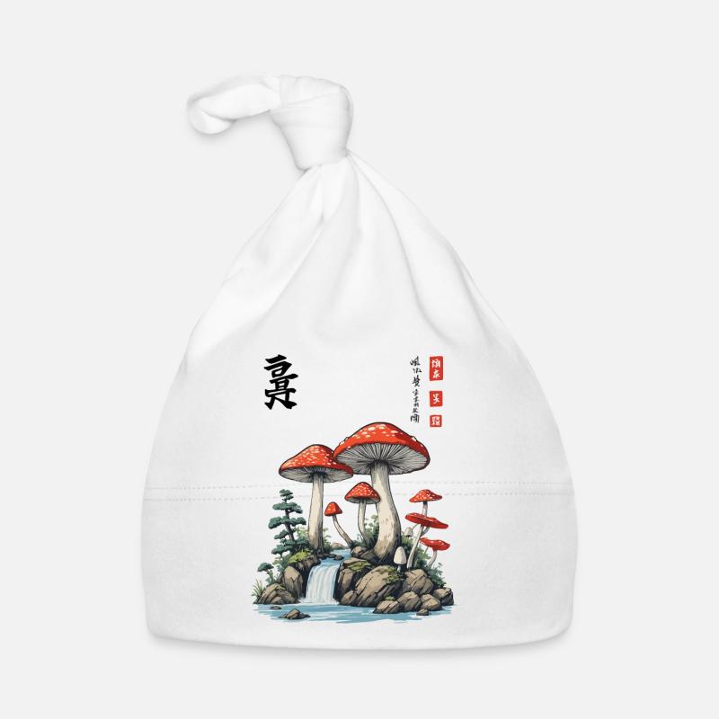 Mushroom Asian Toadstools Kanji Characters Mushrooms Organic Baby Cap