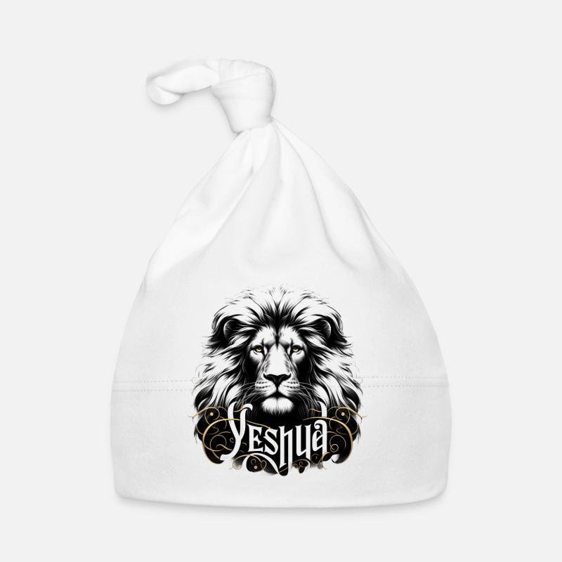 Prächtiger Löwenkopf mit Name Yeshua Baby Bio-Mütze