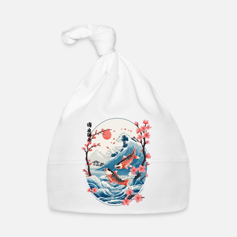 Vintage Ukiyo-E Koi carpe cerisier fleur Design Bonnet bio Bébé