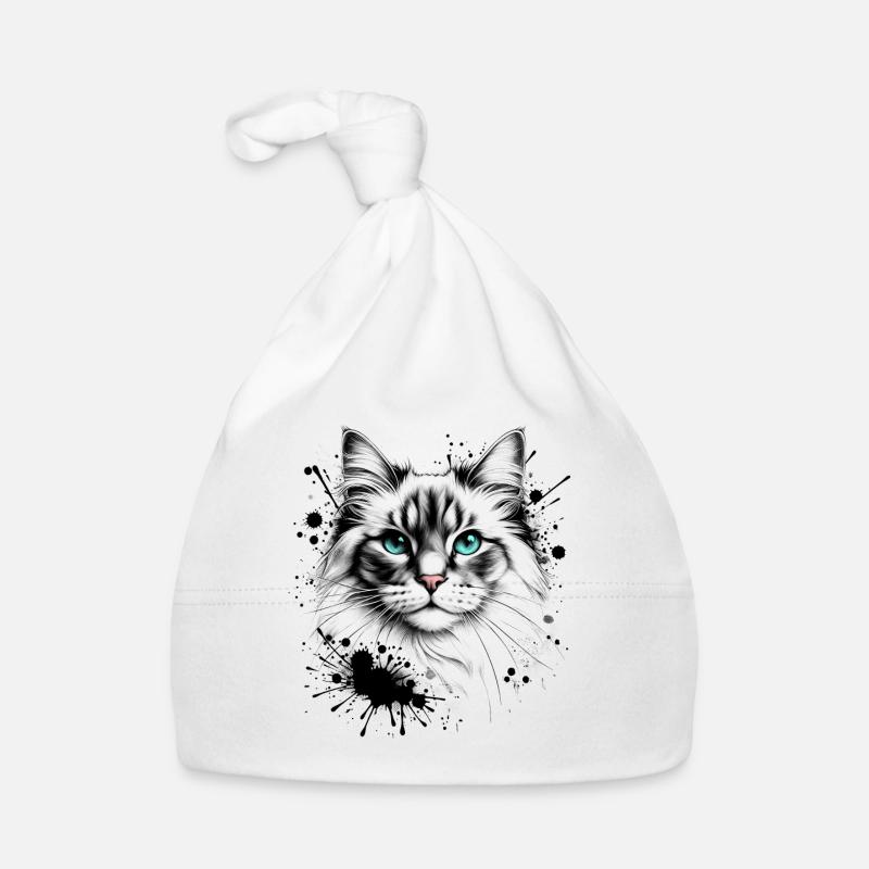 Chat mignon dans un design cool d’éclaboussures d’encre Bonnet bio Bébé