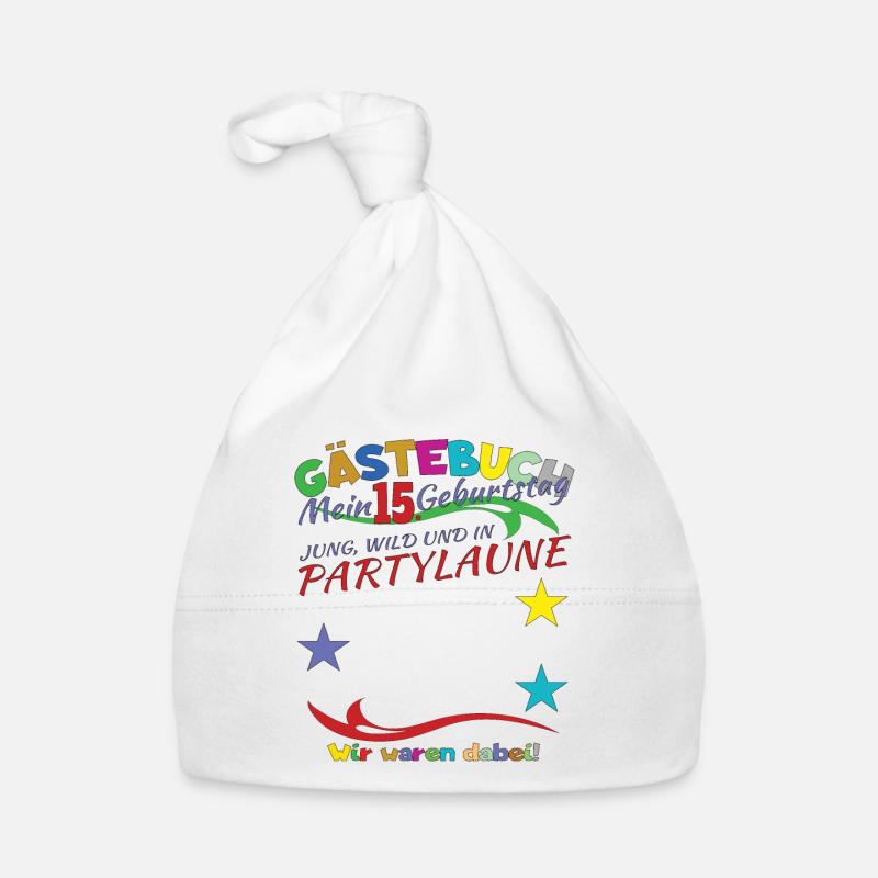 15. Geburtstag Mädchen & Junge Gästebuch - Baby Bio-Mütze - Weiß
