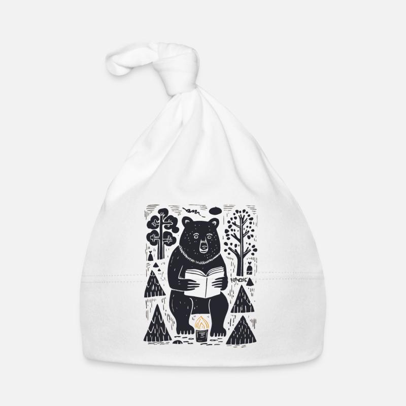 A bear reads a book in the forest Organic Baby Cap