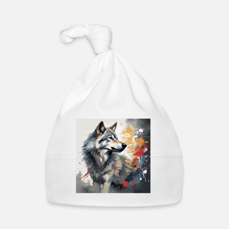 Gemalter Wolf -Tierbild - Wolf T-Shirt kunstvoll Baby Bio-Mütze