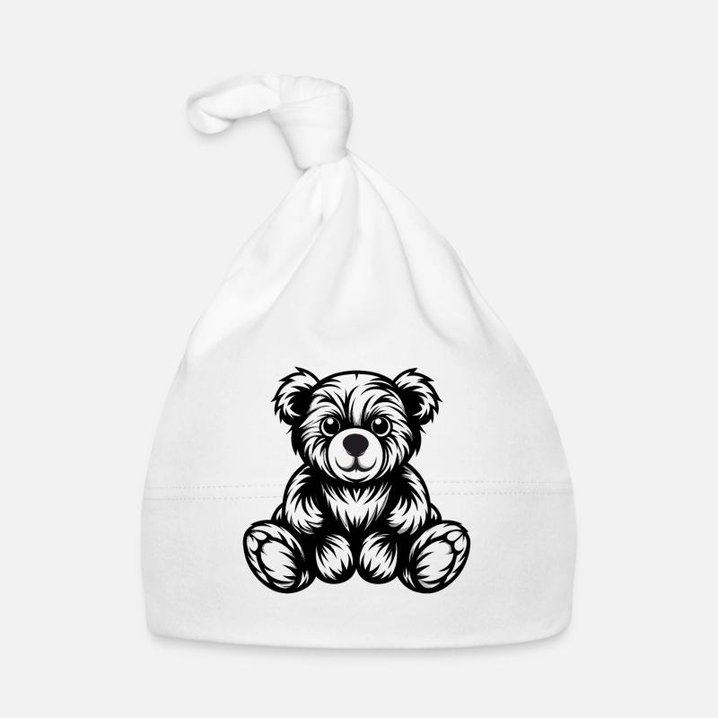 Cute Monochrome Teddy Bear Design Organic Baby Cap