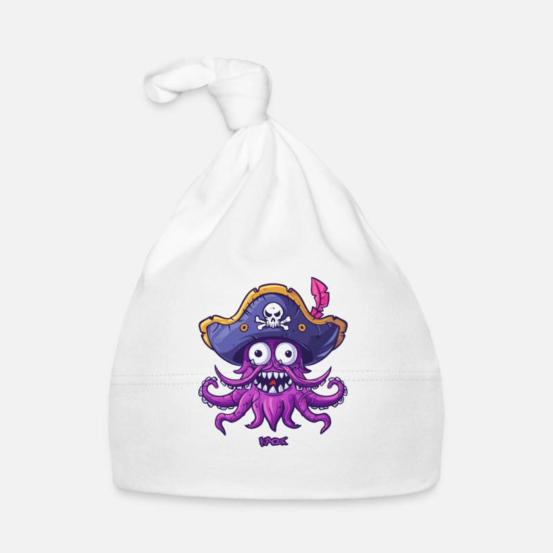 A funny, happy octopus pirate Organic Baby Cap