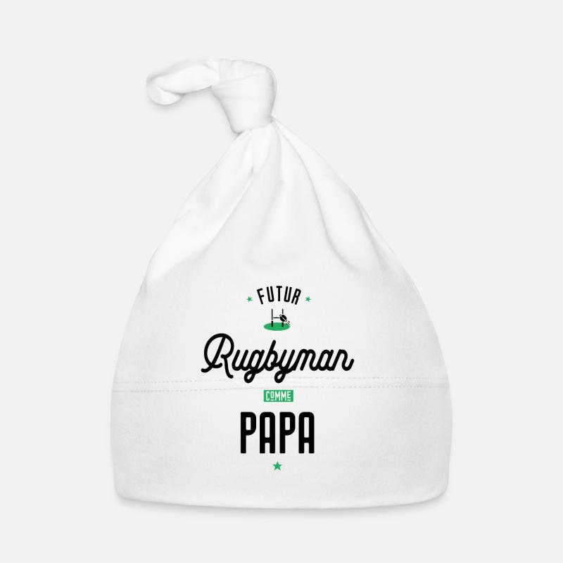 Futur rugbyman comme papa. Fans de Rugby - Bonnet bio Bébé - blanc