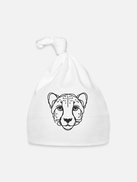 Line Art Papa Maman - Guépard - Bonnet bio Bébé - blanc - Devant