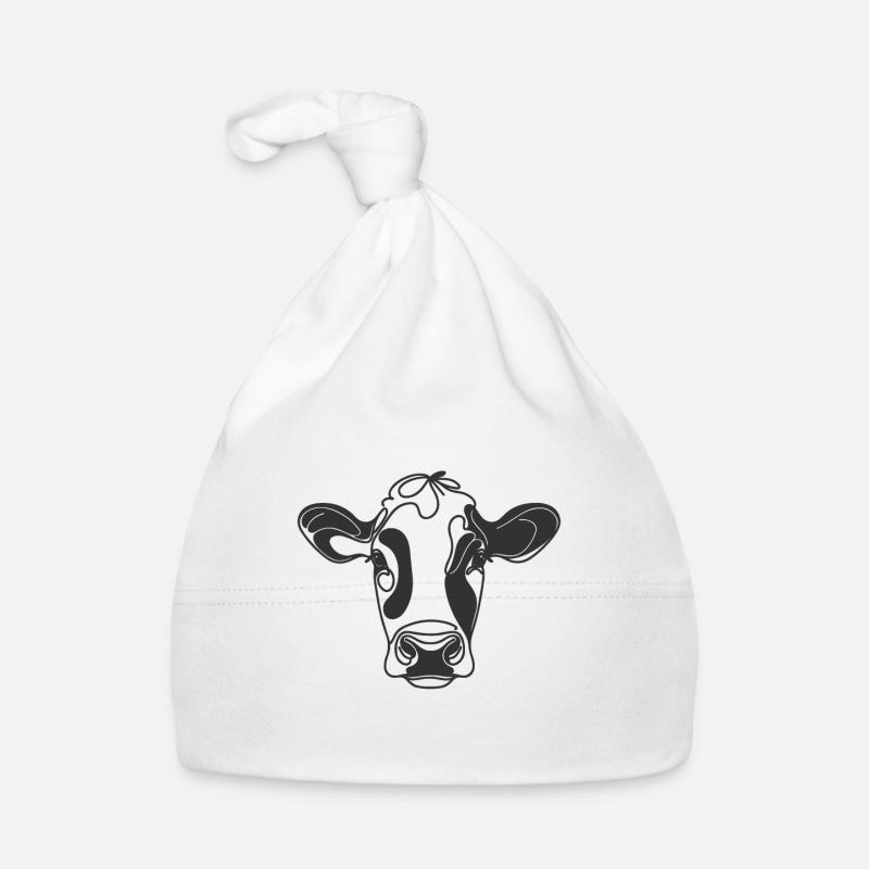 Line Art Papa Maman Vache - Holstein - Bonnet bio Bébé - blanc