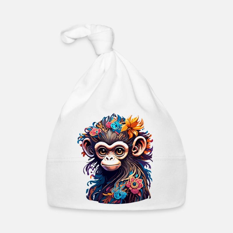Singe mignon / Fille de singe / Mignon / noeud de cheveux Bonnet bio Bébé