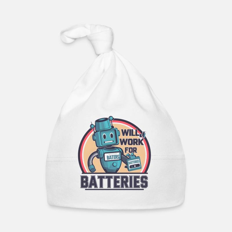 Robot Sign: Will Work for Batteries Digital Design Organic Baby Cap