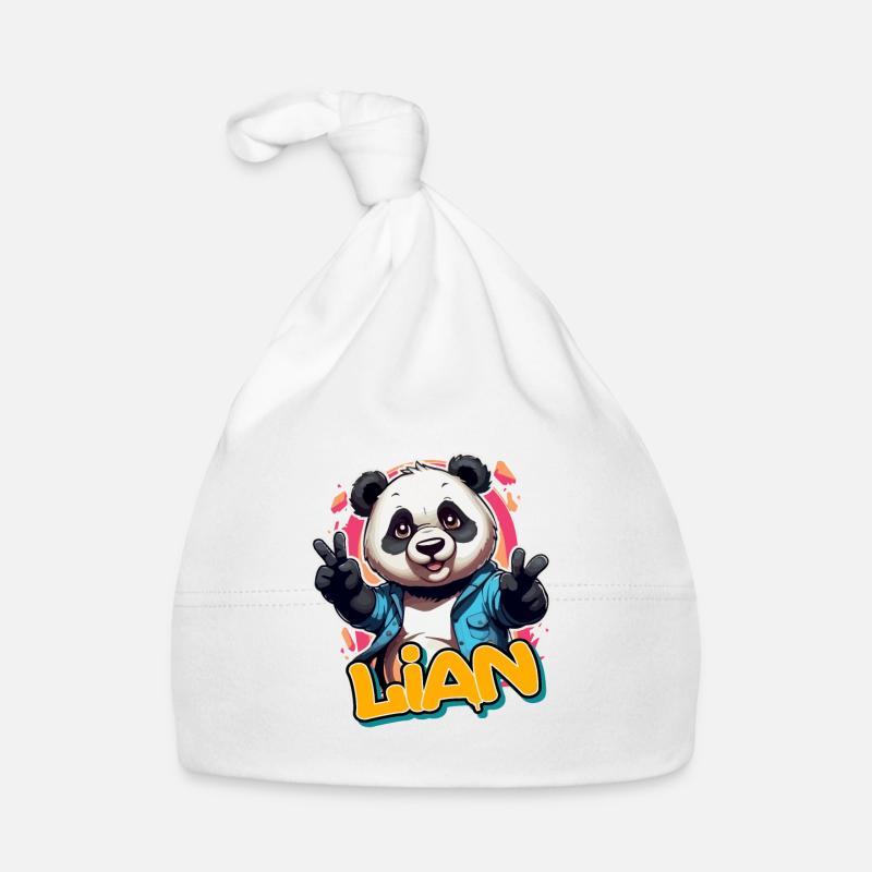 LIAN - Beau prénom de garçon avec un panda cool Bonnet bio Bébé