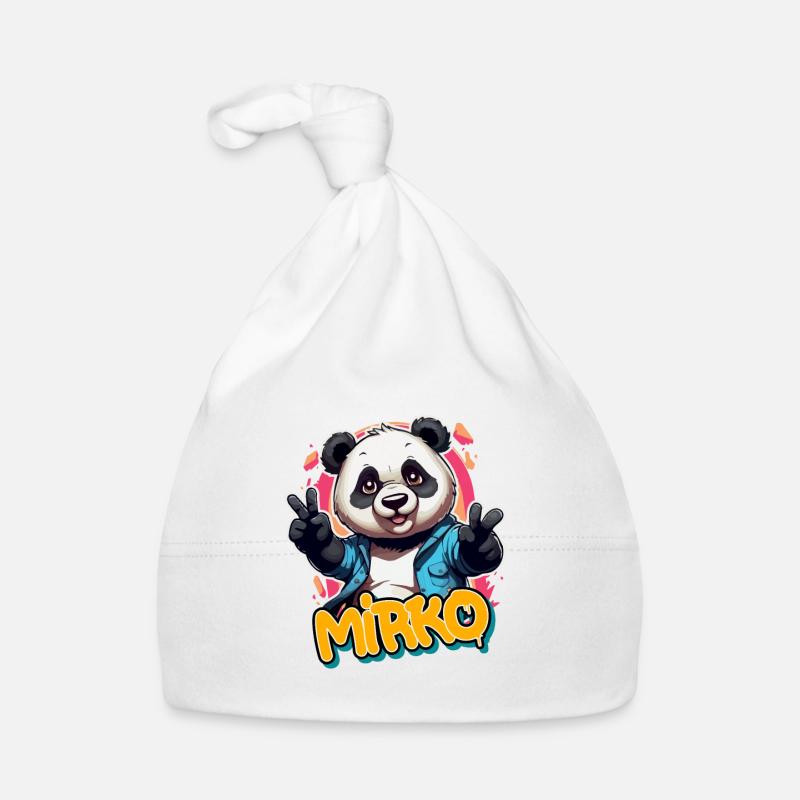 MIRKO - Schöner Jungen Name mit coolem Panda Baby Bio-Mütze