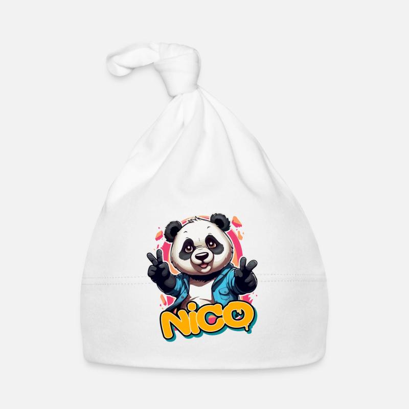 NICO - Beau nom de garçon avec Cool Panda Bonnet bio Bébé
