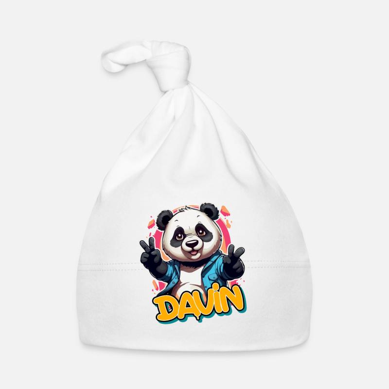 DAVIN - Beau nom de garçon avec Cool Panda Bonnet bio Bébé
