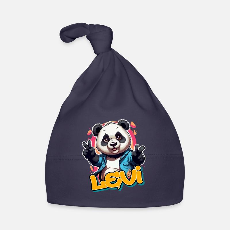 LEVI - Beau prénom de garçon avec panda cool Bonnet bio Bébé