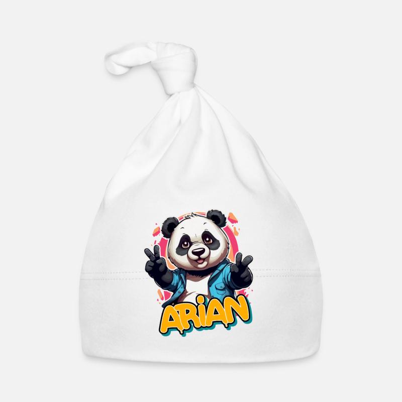 ARIAN - Schöner Jungen Name mit coolem Panda Baby Bio-Mütze