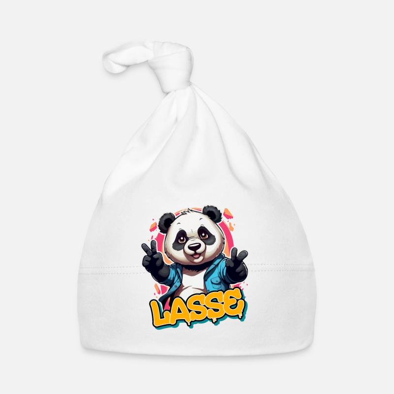 LASSE - Beau prénom de garçon avec panda cool Bonnet bio Bébé