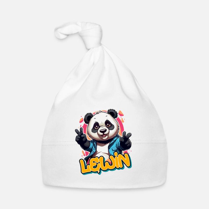 LEWIN - Beau prénom de garçon avec un panda cool Bonnet bio Bébé
