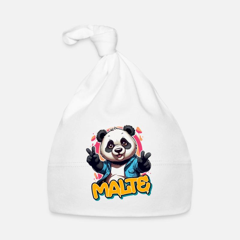 MALTE - Handsome boy name with cool panda Organic Baby Cap
