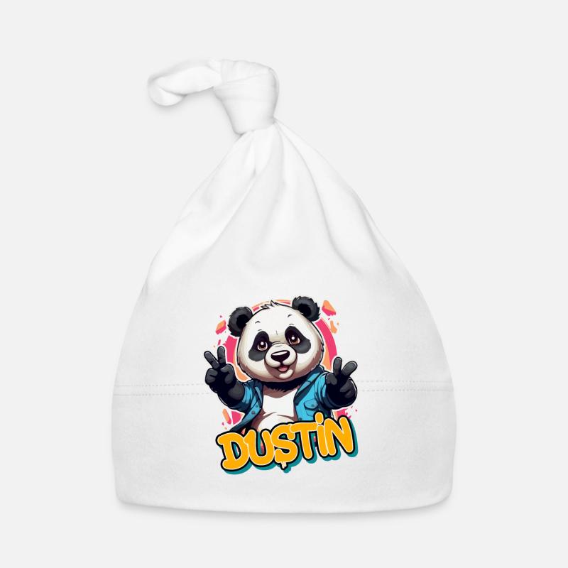 DUSTIN - Beau prénom de garçon avec un panda cool Bonnet bio Bébé